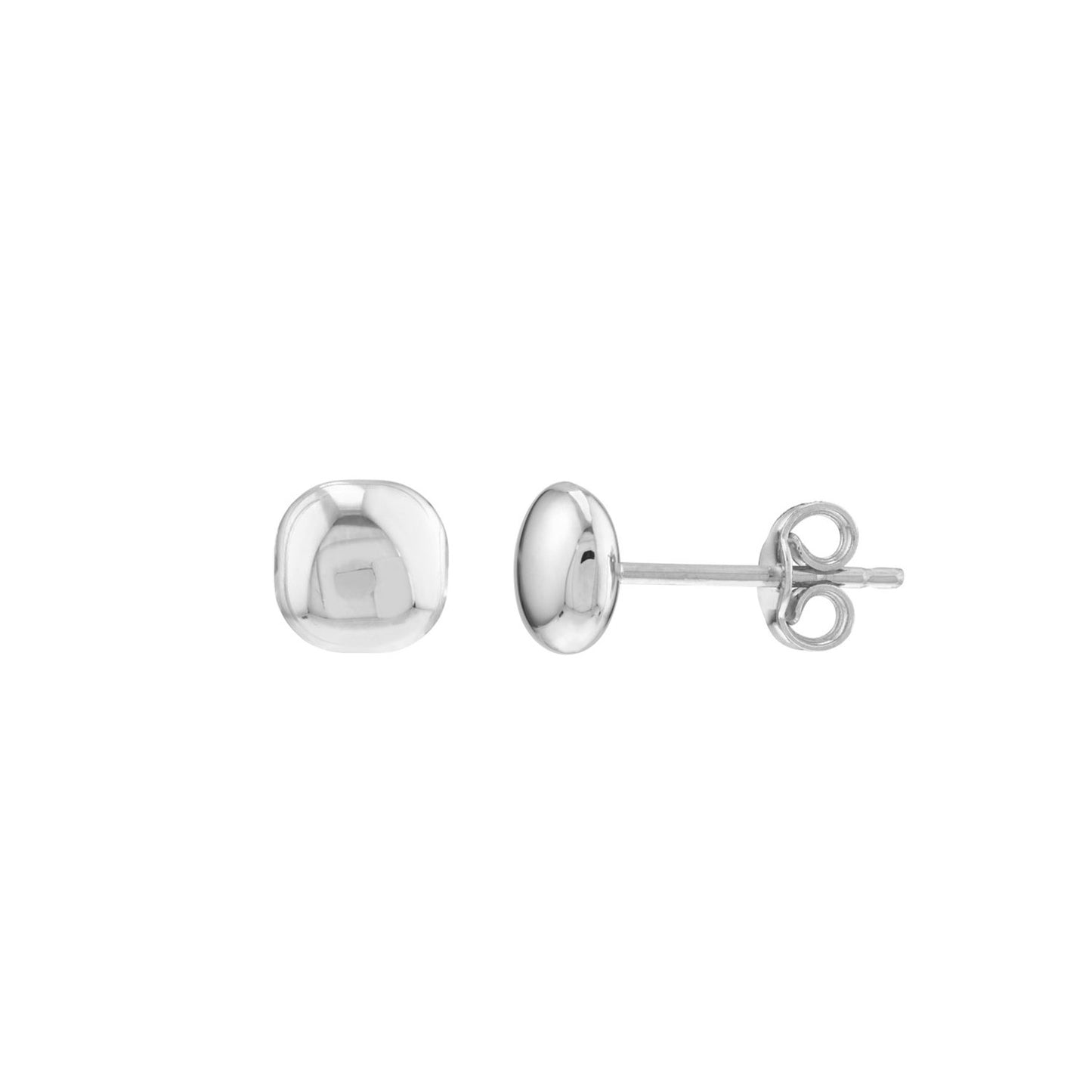 Cushion Pebble Stud Earrings in White Gold