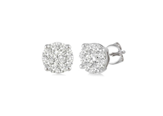 Round Diamond Cluster Stud Earrings