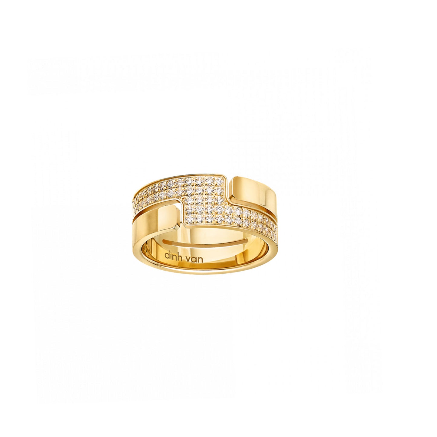 Seventies Medium Ring with Diamonds in Yellow Gold