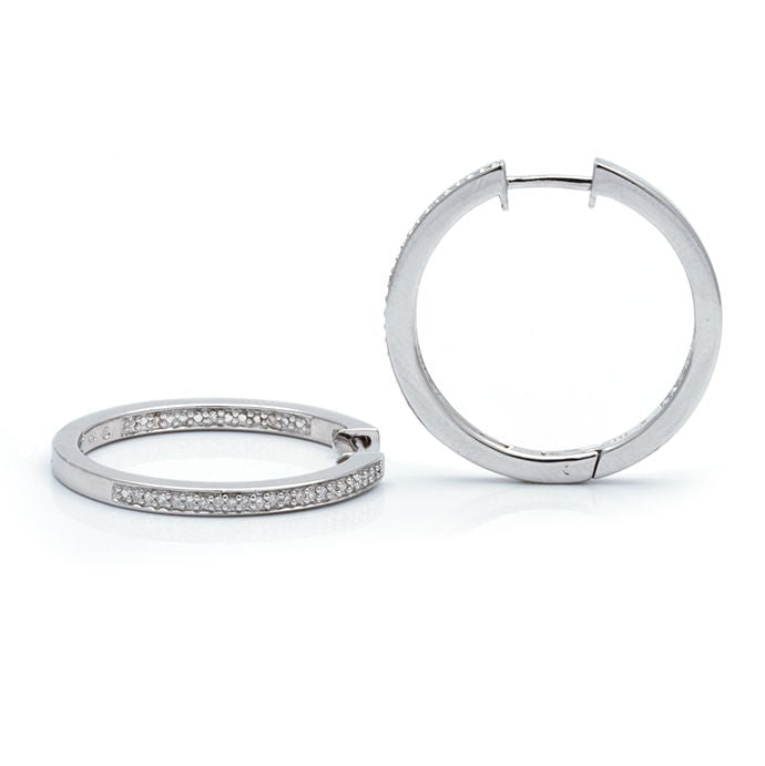 Silver Diamond Hoop Earrings