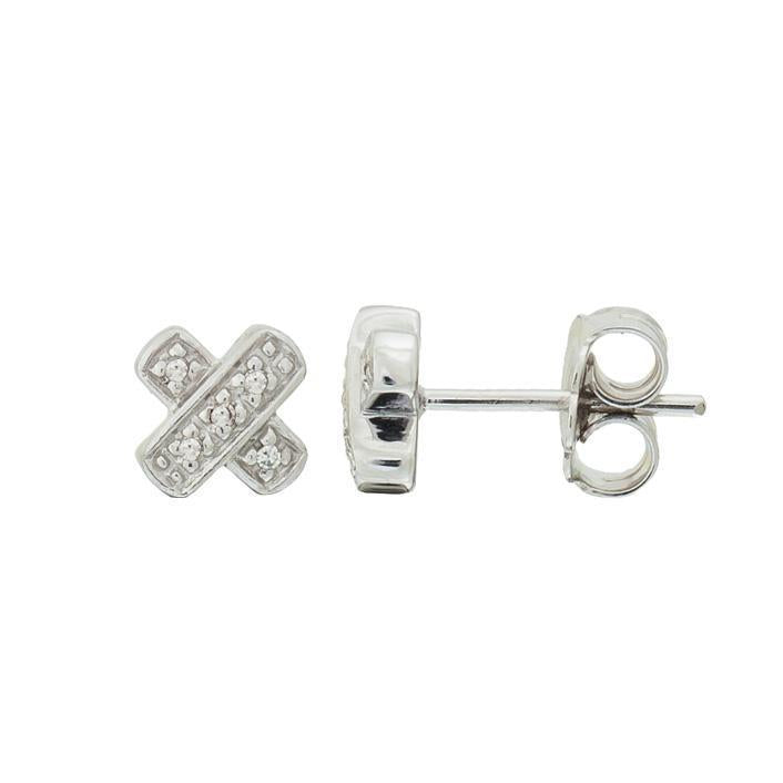 Silver Diamond "X" Earrings