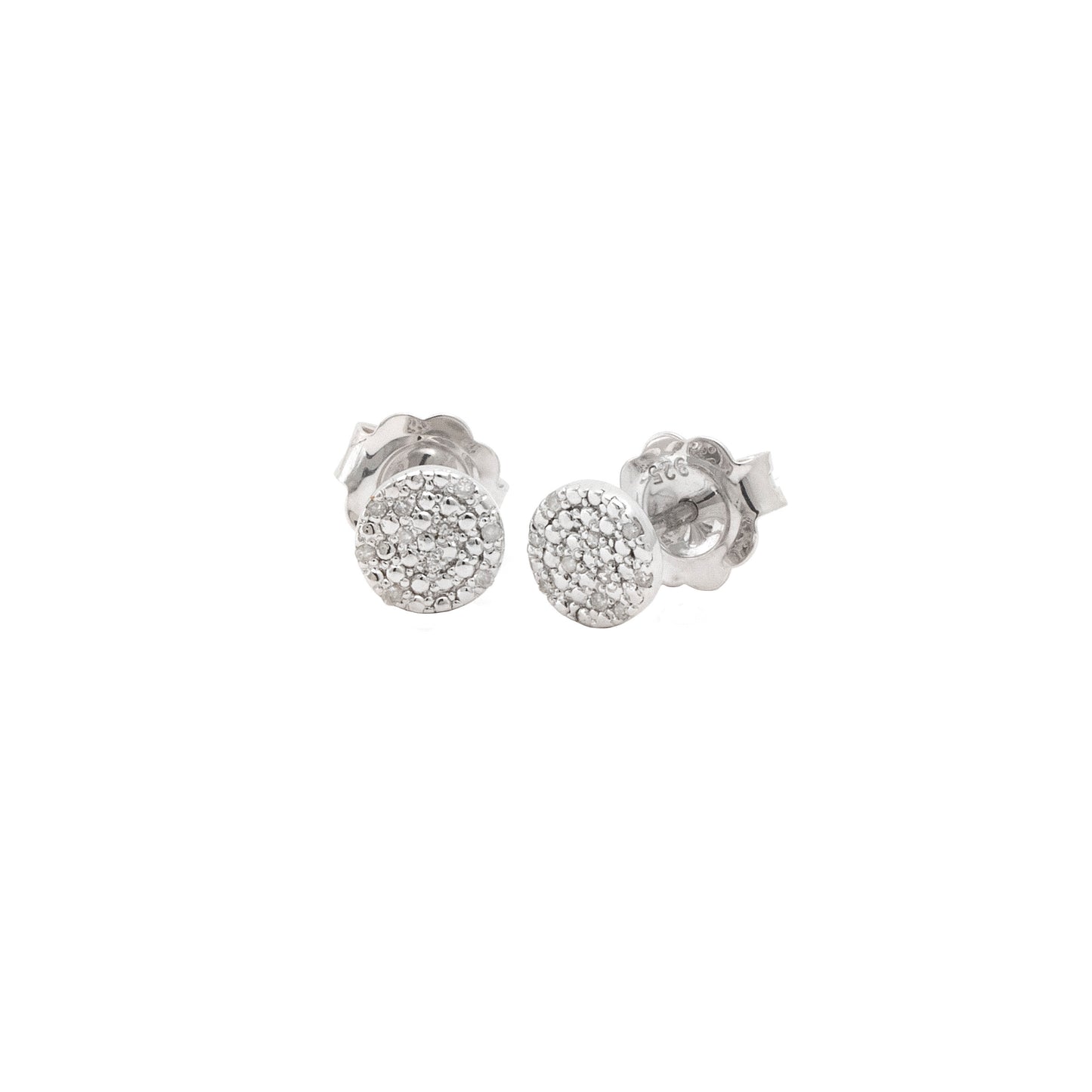 Diamond Disc Studs in Sterling Silver