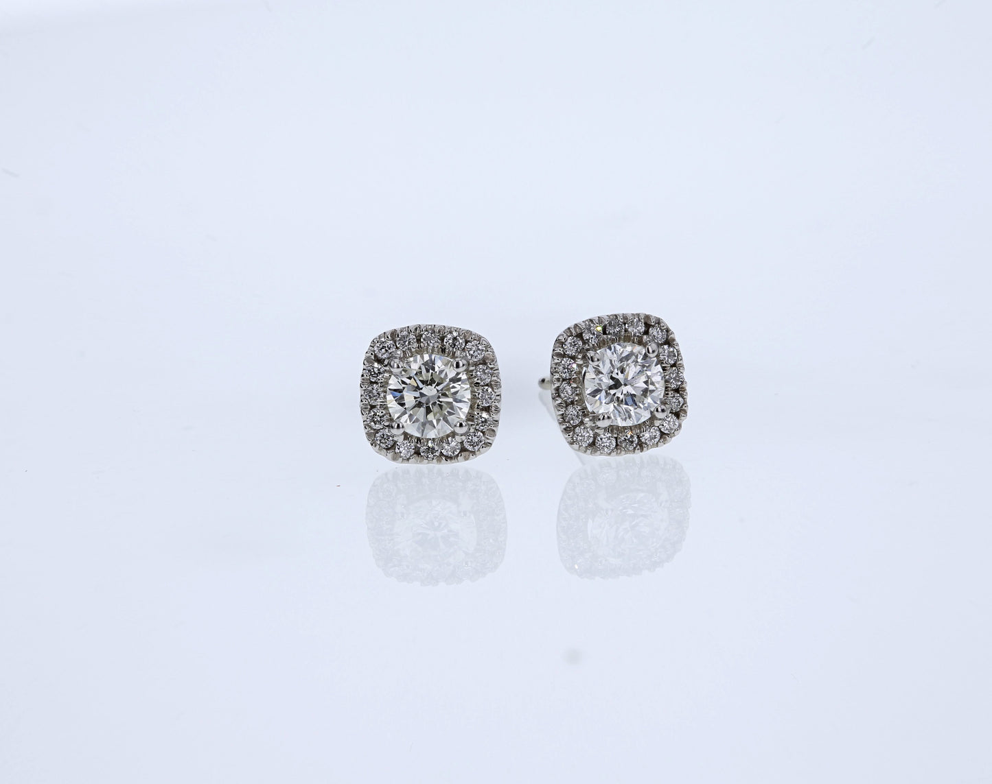 Diamond Studs Cushion Halo .75ct