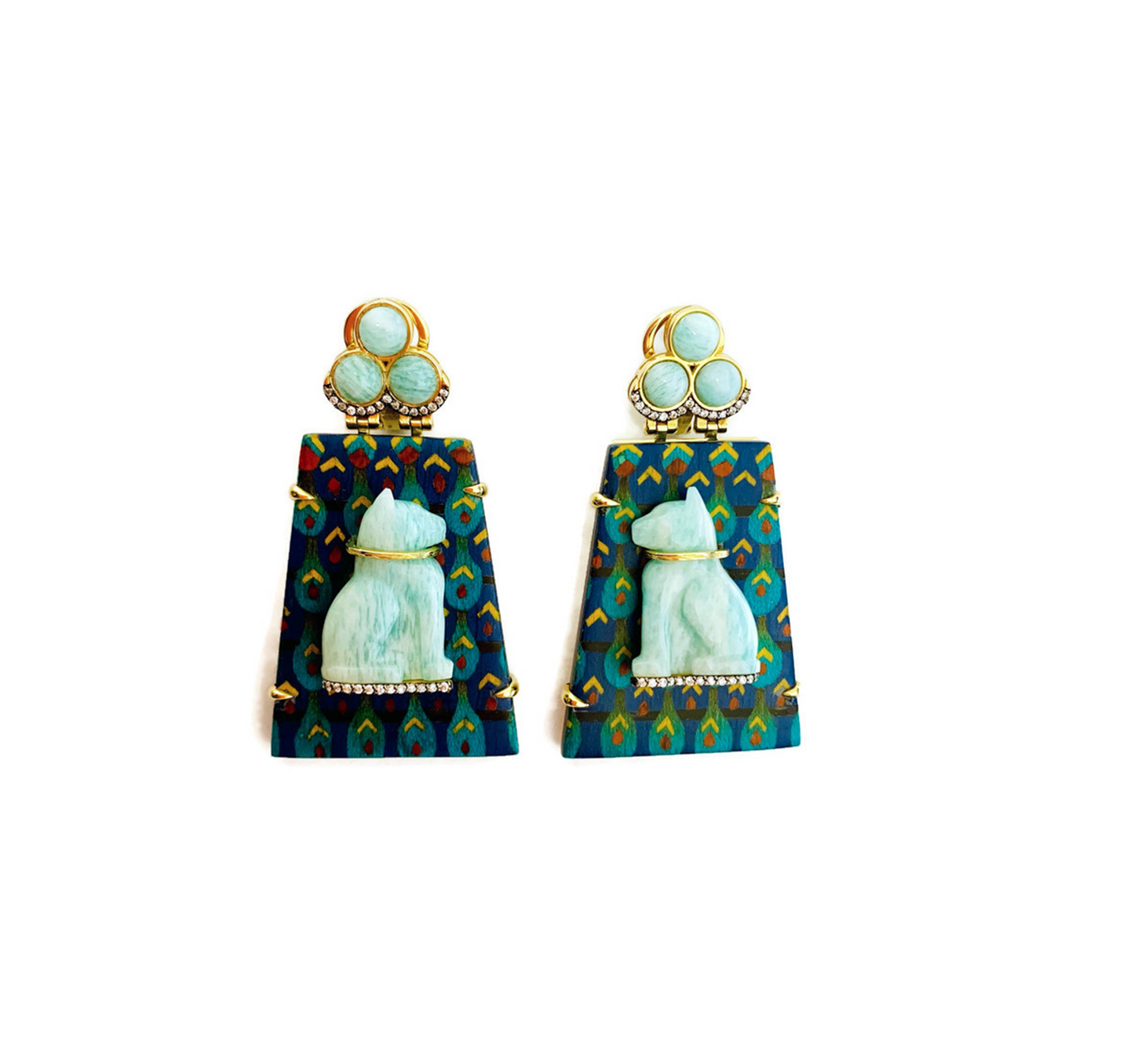 Long Egypt Marquetry Bastet Earrings