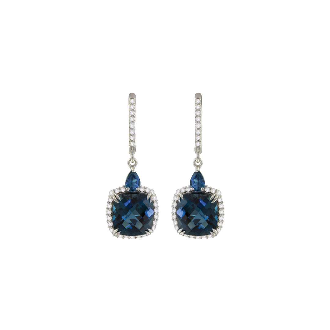 Forever Young Pear Shape London Blue Topaz Earrings with Diamonds