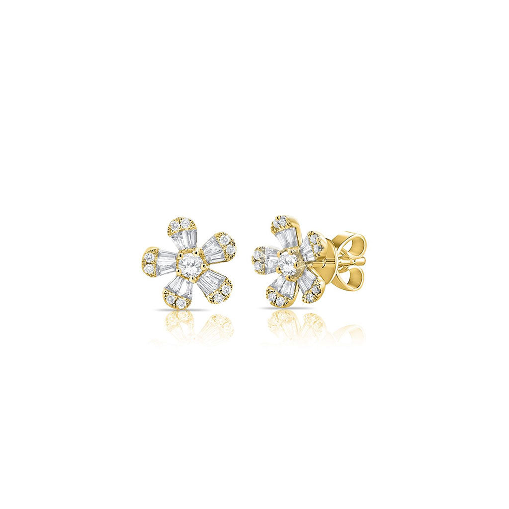 Diamond Flower Studs in Yellow Gold