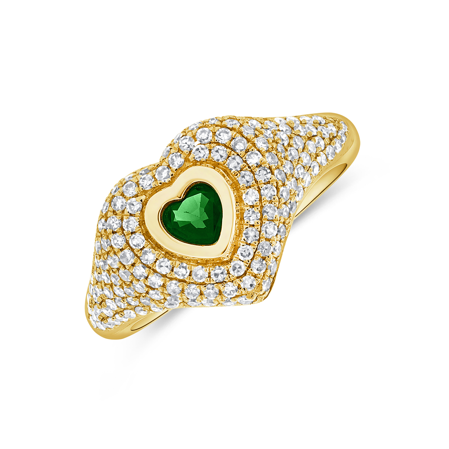 Heart Signet Style Pinky Ring with Emerald