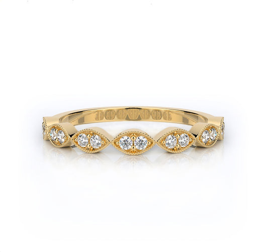 Beadset and Milgrain Marquise Shape Band in Yellow Gold