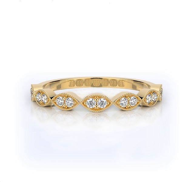 Beadset and Milgrain Marquise Shape Band in Yellow Gold