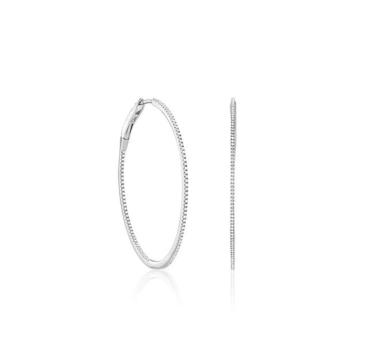 Medium Micropave Thin In/Out Hoops in White Gold