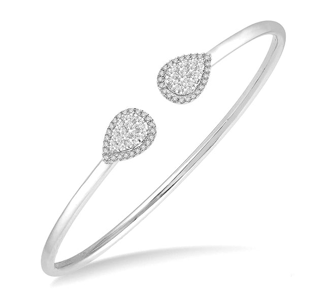 14k White Gold Open Cuff Bangle With Diamonds