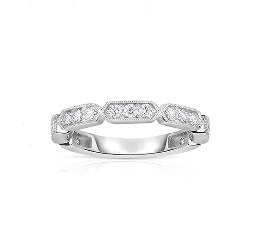 14k White Gold Geometric Stacking Band With Diamonds