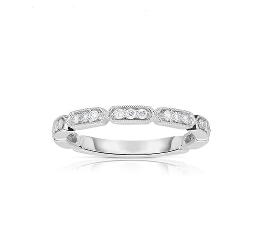 14k White Gold Geometric Stacking Band With Diamonds