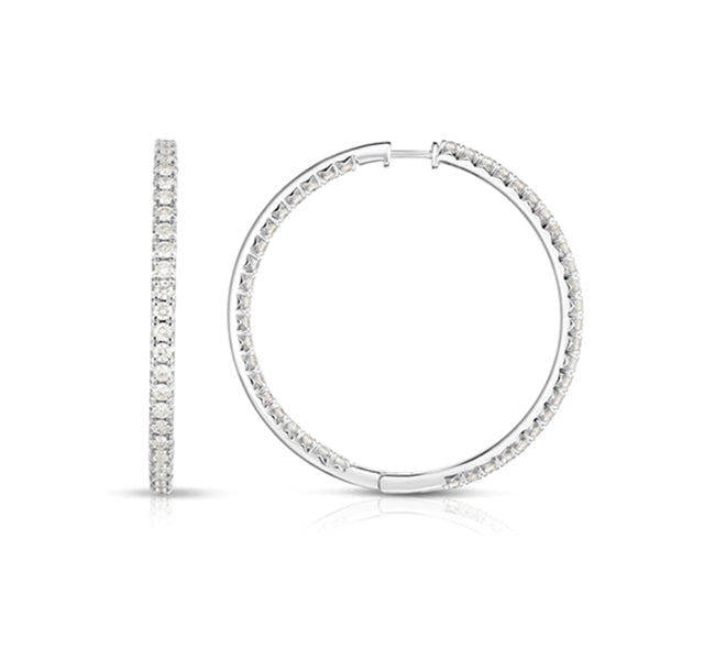 14k White Gold French Cut In/Out Hoops