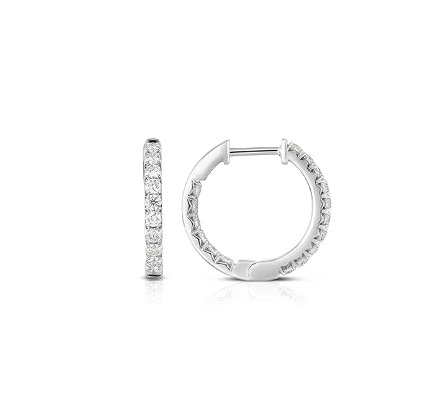 14k White Gold French Cut In/Out Hoops