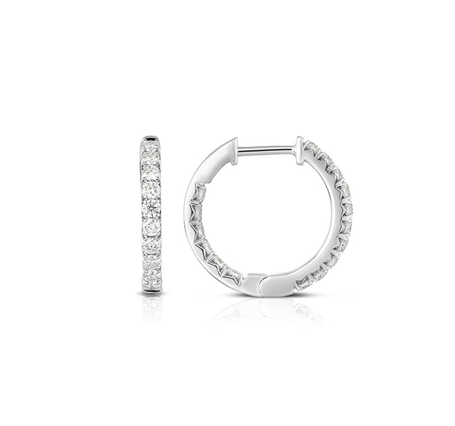 14k White Gold French Cut In/Out Hoops