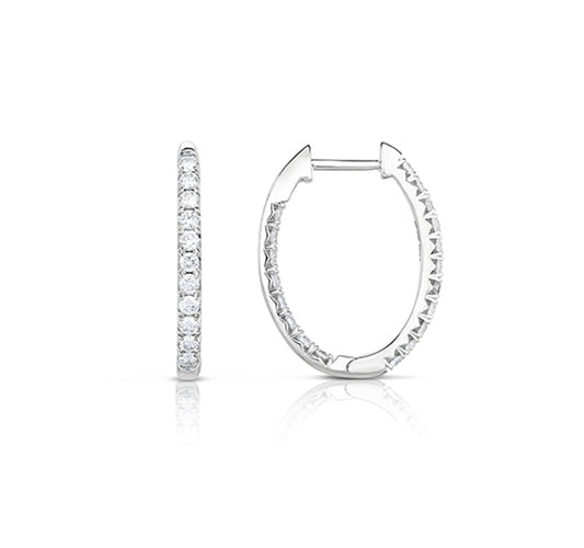 14k White Gold Oval French Cut In/Out Hoops