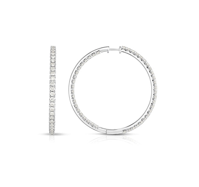 14k White Gold French Cut In/Out Hoops