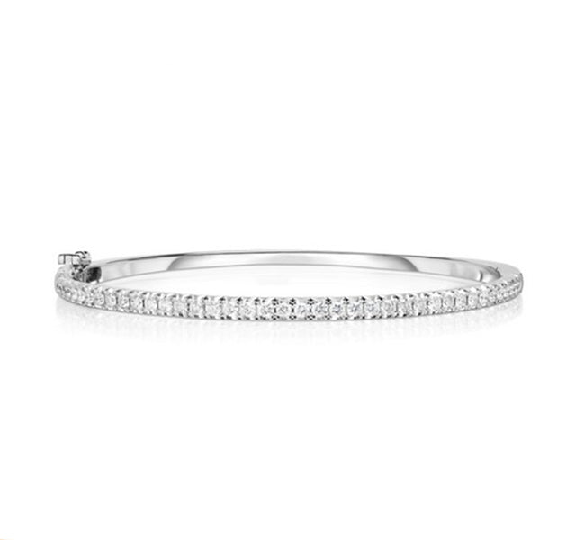 Hinged French Cut Diamond Bangle In White Gold