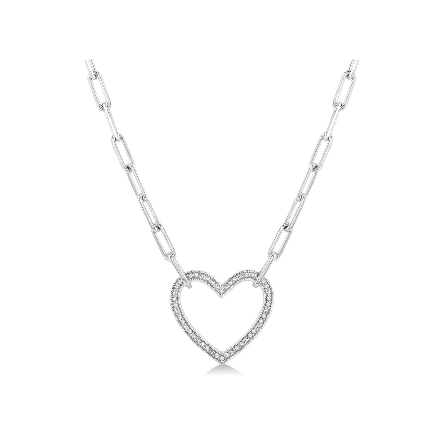 Paperclip Necklace with Diamond Heart Pendant