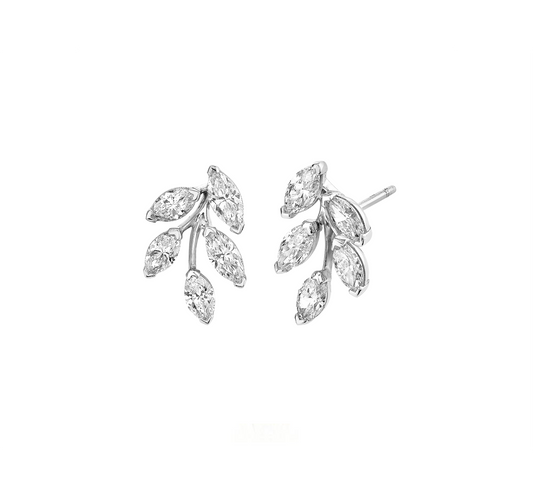 Marquise Diamond Leaves Stud Earrings