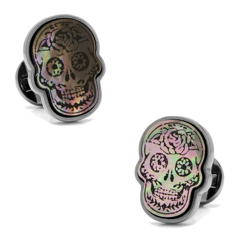 Day of the Dead Skull Smoke Mother of Pearl Cufflinks