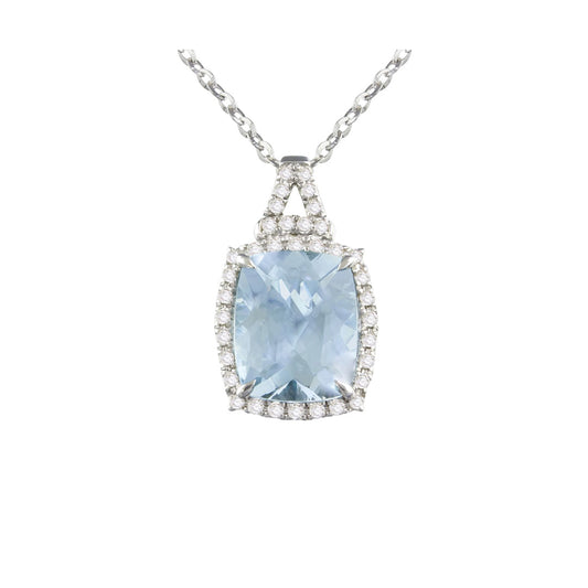 Forever Young Elongated Cushion Cut Aquamarine Pendant Necklace