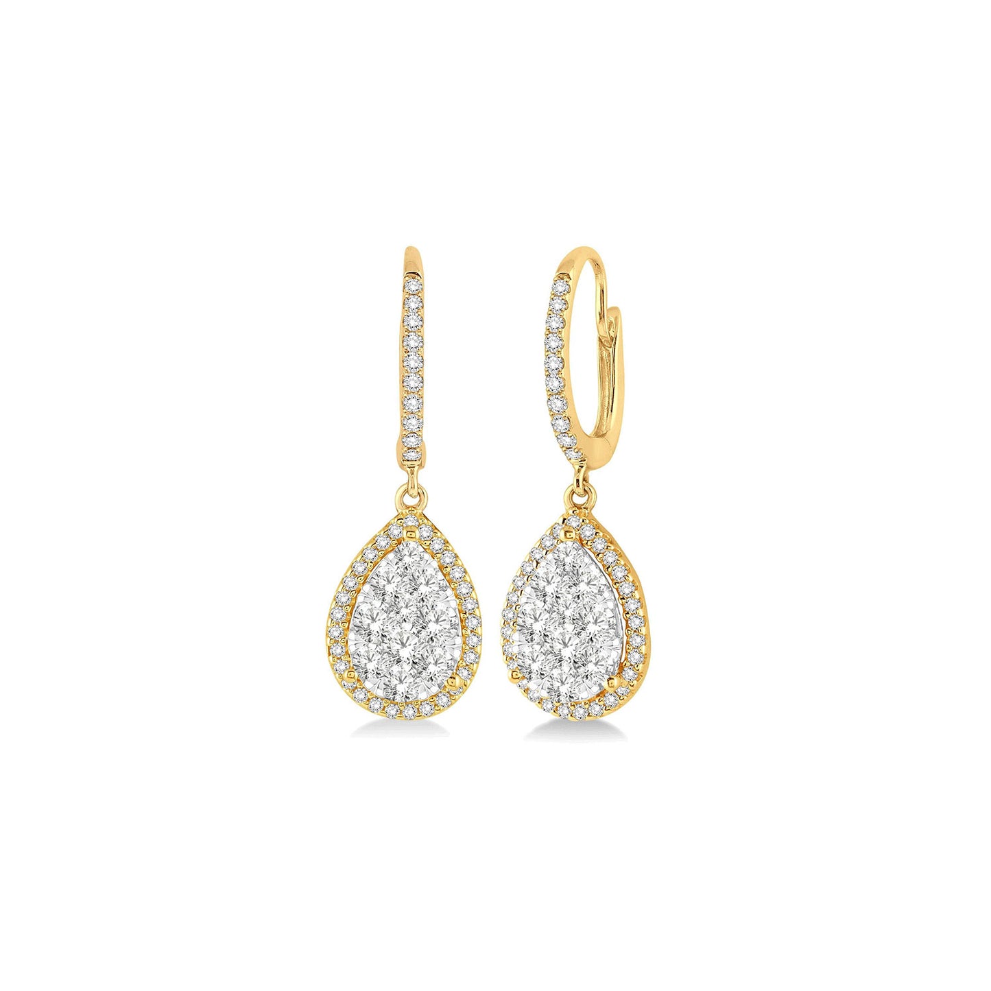 Pear Shape Diamond Cluster Drop Earrings in Yellow Gold