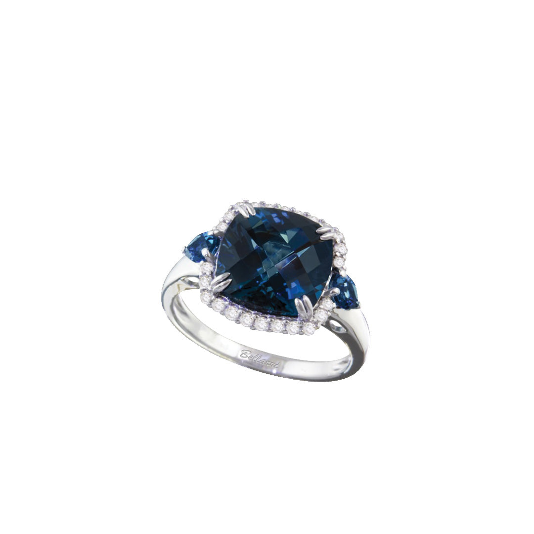 Forever Young London Blue Topaz Checkerboard Ring with Diamonds