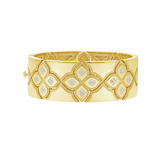 18k Yellow Gold Wide Diamond Accent Bangle