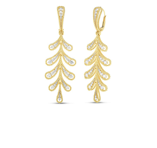 18k Yellow Gold Diamond Byzantine Barocco Long Dangle Earrings