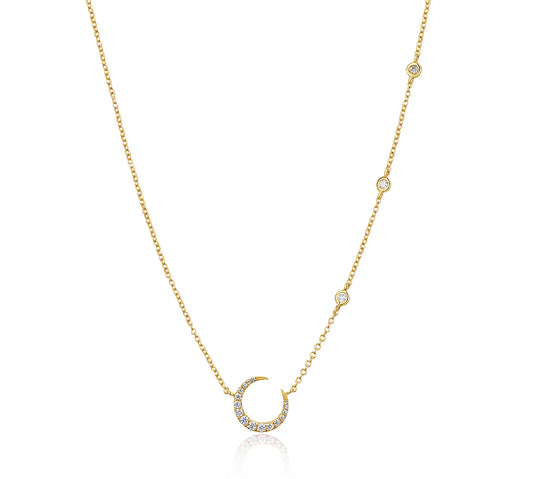 Moon Necklace with Diamond Stations in Yellow Gold