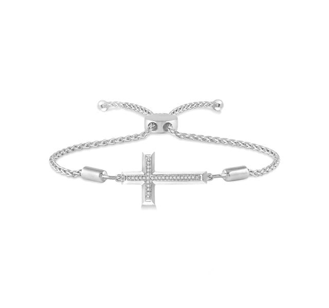 Diamond Cross Adjustable Bracelet in Sterling Silver