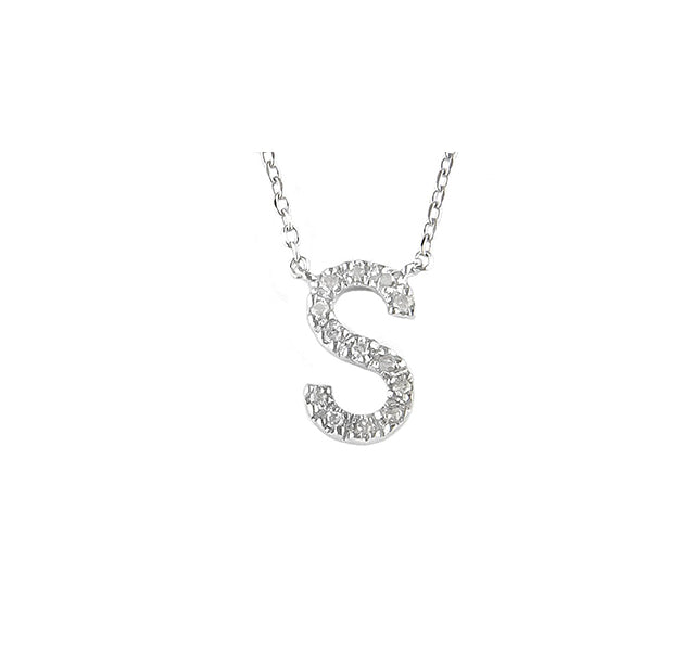 Diamond Letter "S" Necklace in Sterling Silver