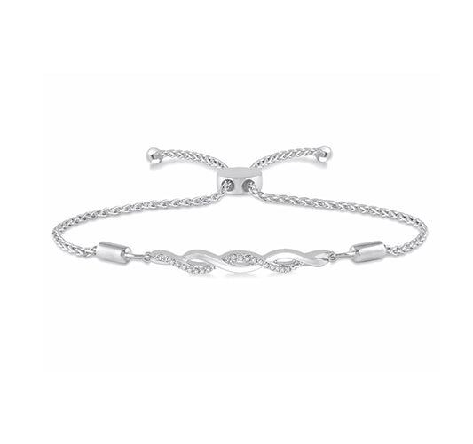 Adjustable Bolo Clasp Swirl Bracelet With Diamonds In Sterling Silver