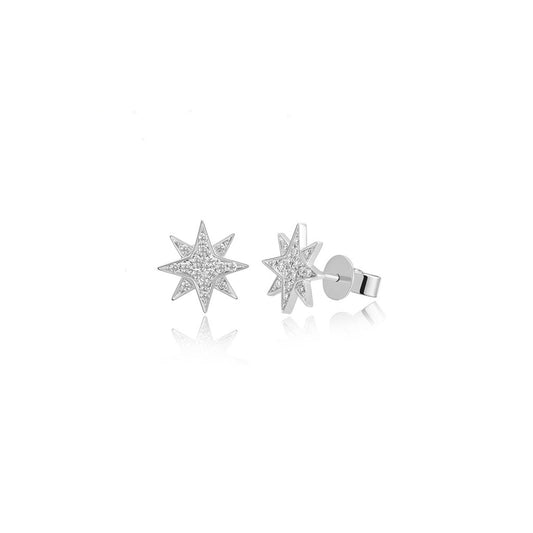 Star Stud Earrings in White Gold