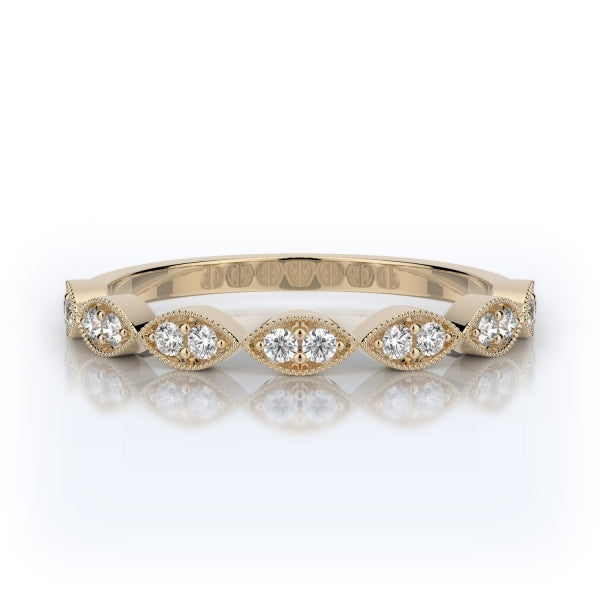 Beadset and Milgrain Marquise Shape Band in Yellow Gold