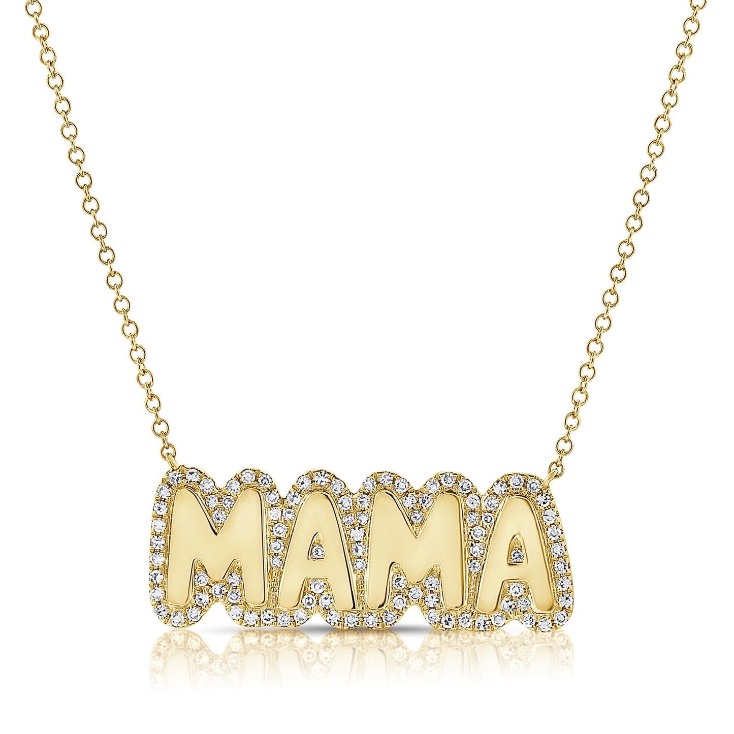 "MAMA" Bubble Letter Necklace with Diamond Frame
