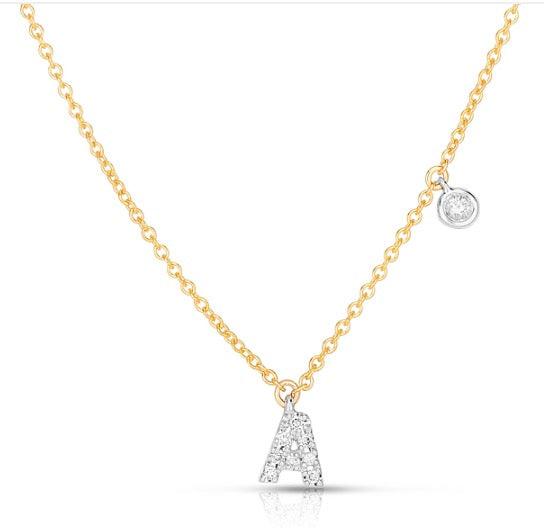 A Initial Necklace with Bezel Set Diamond