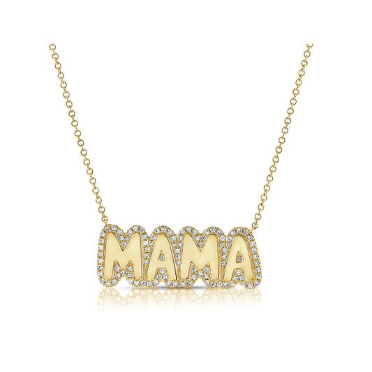 "MAMA" Bubble Letter Necklace with Diamond Frame